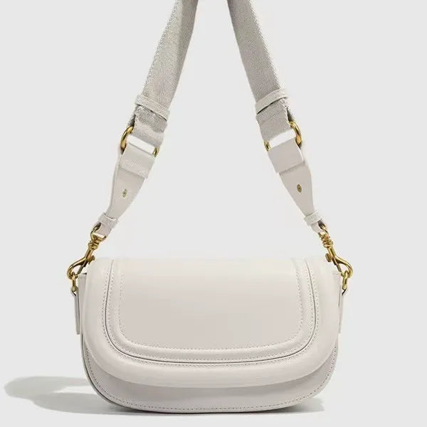 Women's Cream & Tan Leather Crossbody Bag with Gold Hardware