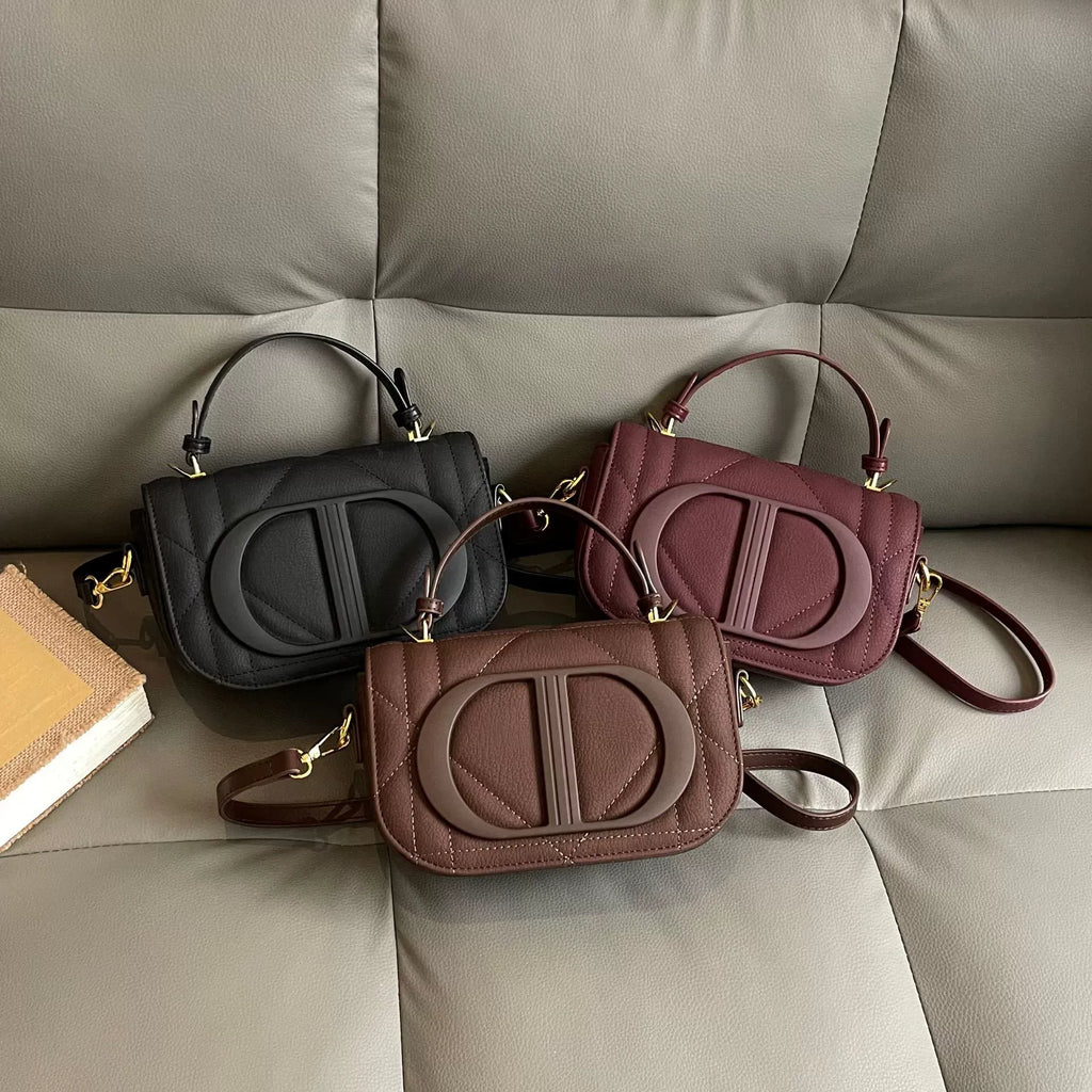 Quilted PU Leather Top Handle Crossbody Bag with Logo Detail