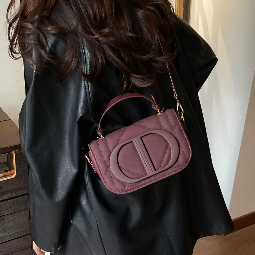 Quilted PU Leather Top Handle Crossbody Bag with Logo Detail
