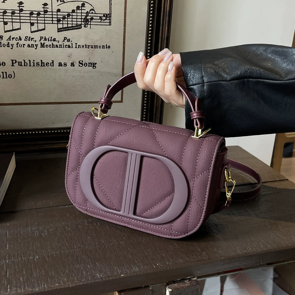 Quilted PU Leather Top Handle Crossbody Bag with Logo Detail