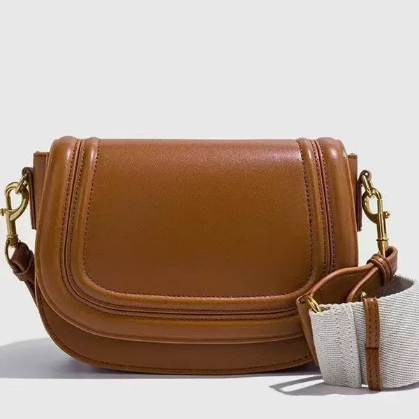 Women's Cream & Tan Leather Crossbody Bag with Gold Hardware