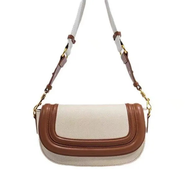 Women's Cream & Tan Leather Crossbody Bag with Gold Hardware