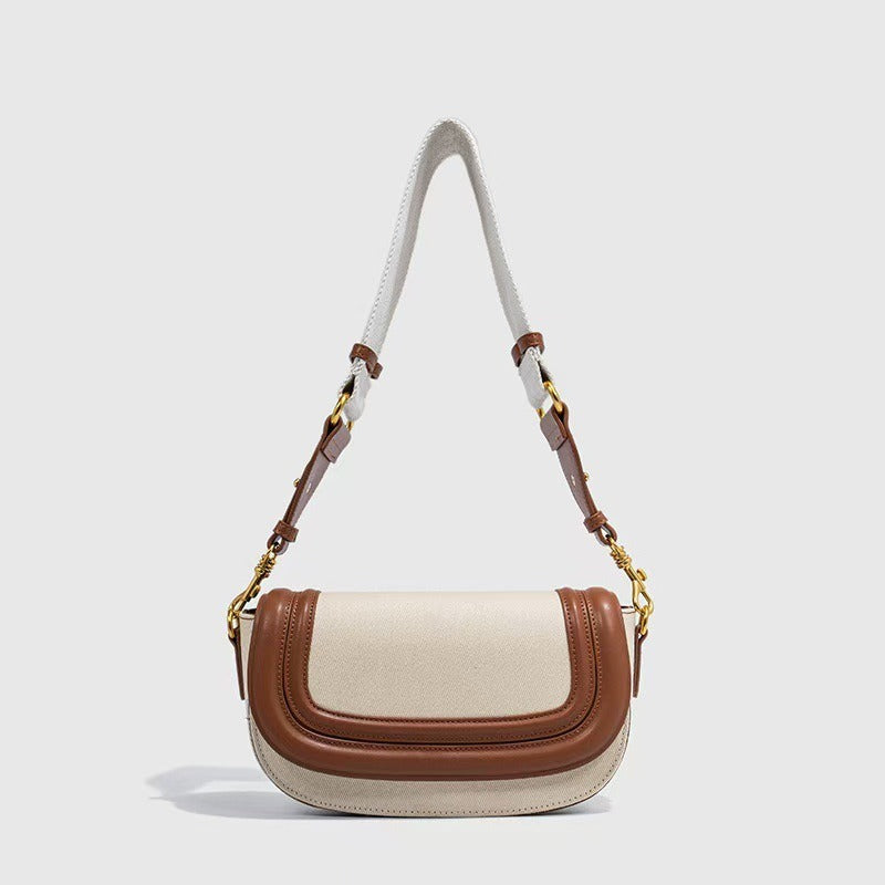 Women's Cream & Tan Leather Crossbody Bag with Gold Hardware