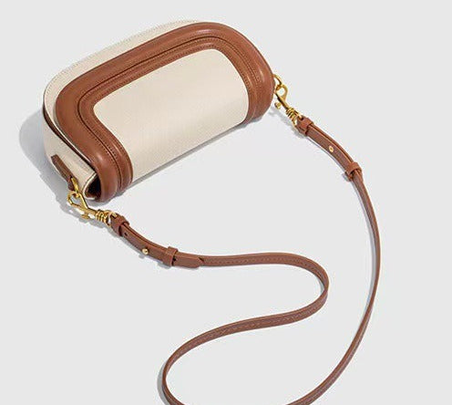 Women's Cream & Tan Leather Crossbody Bag with Gold Hardware