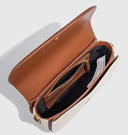 Women's Cream & Tan Leather Crossbody Bag with Gold Hardware
