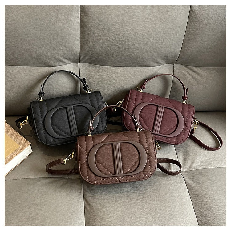 Quilted PU Leather Top Handle Crossbody Bag with Logo Detail
