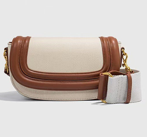 Women's Cream & Tan Leather Crossbody Bag with Gold Hardware