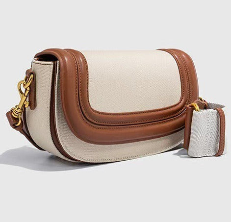 Women's Cream & Tan Leather Crossbody Bag with Gold Hardware