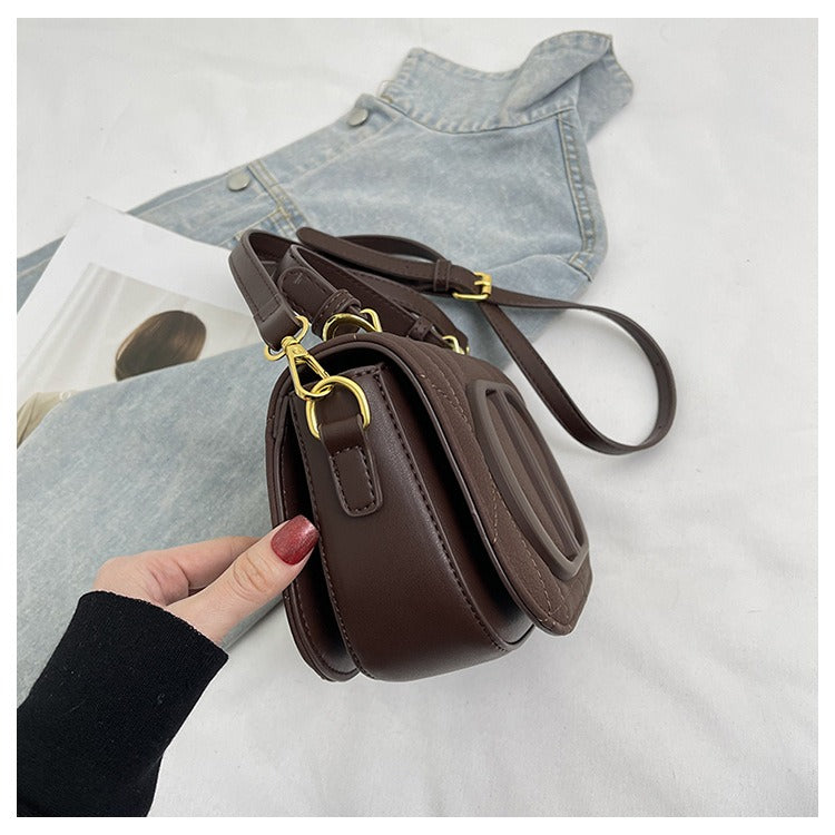 Quilted PU Leather Top Handle Crossbody Bag with Logo Detail