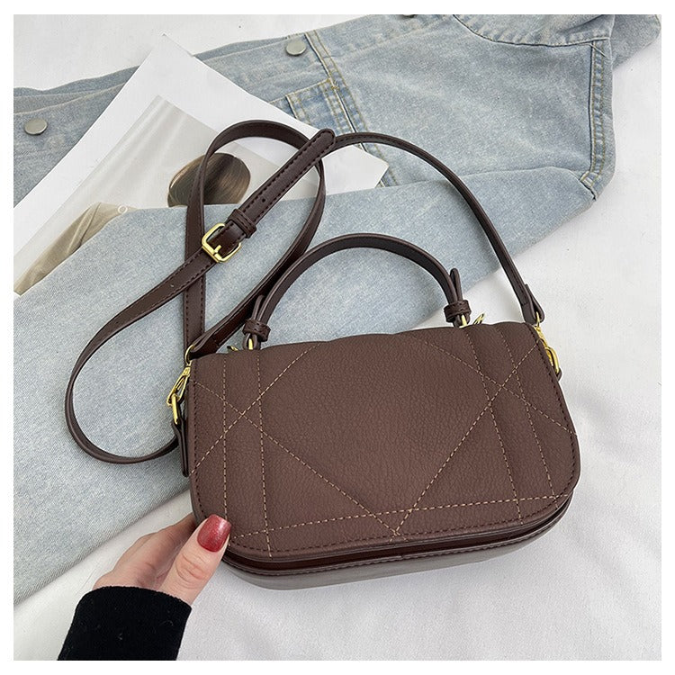 Quilted PU Leather Top Handle Crossbody Bag with Logo Detail
