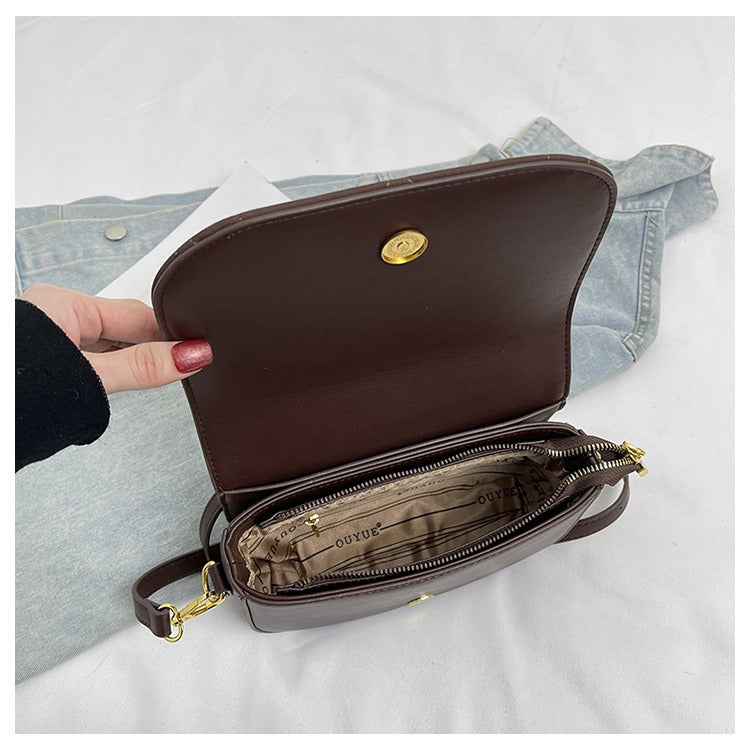Quilted PU Leather Top Handle Crossbody Bag with Logo Detail