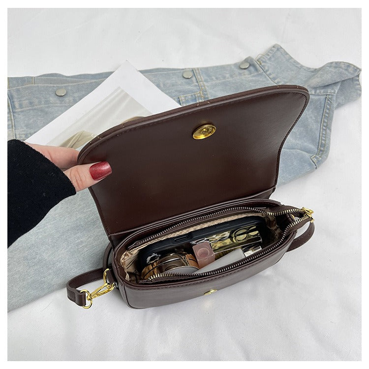 Quilted PU Leather Top Handle Crossbody Bag with Logo Detail