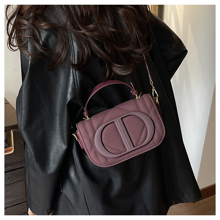 Quilted PU Leather Top Handle Crossbody Bag with Logo Detail