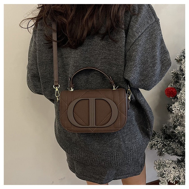 Quilted PU Leather Top Handle Crossbody Bag with Logo Detail