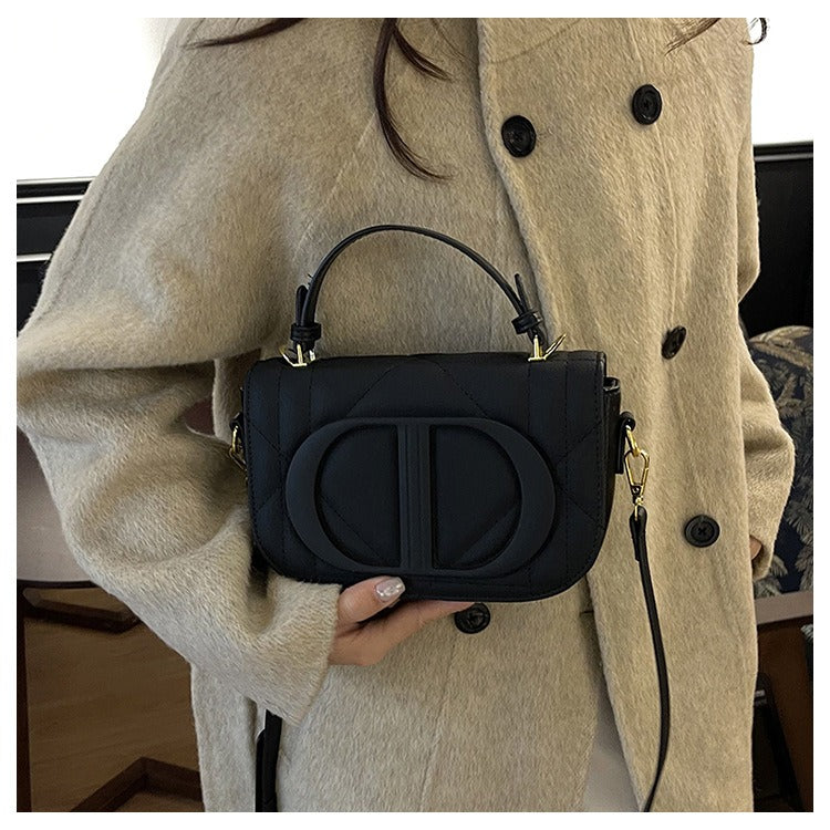 Quilted PU Leather Top Handle Crossbody Bag with Logo Detail