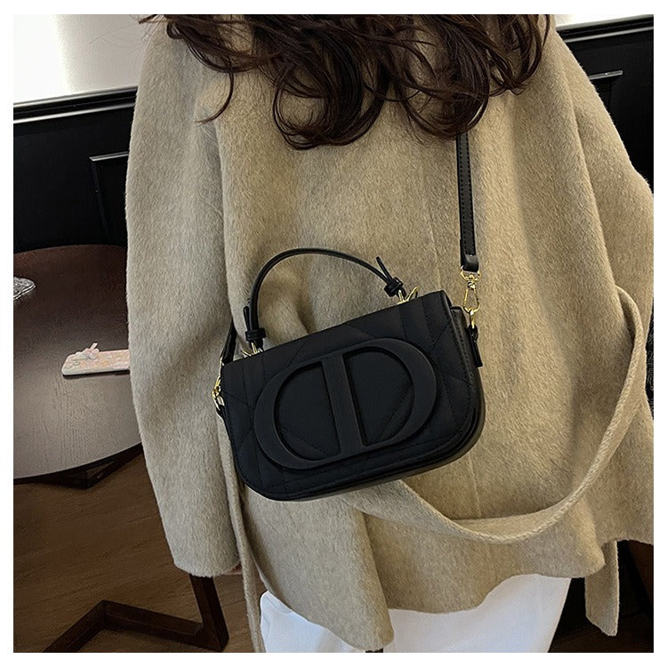 Quilted PU Leather Top Handle Crossbody Bag with Logo Detail